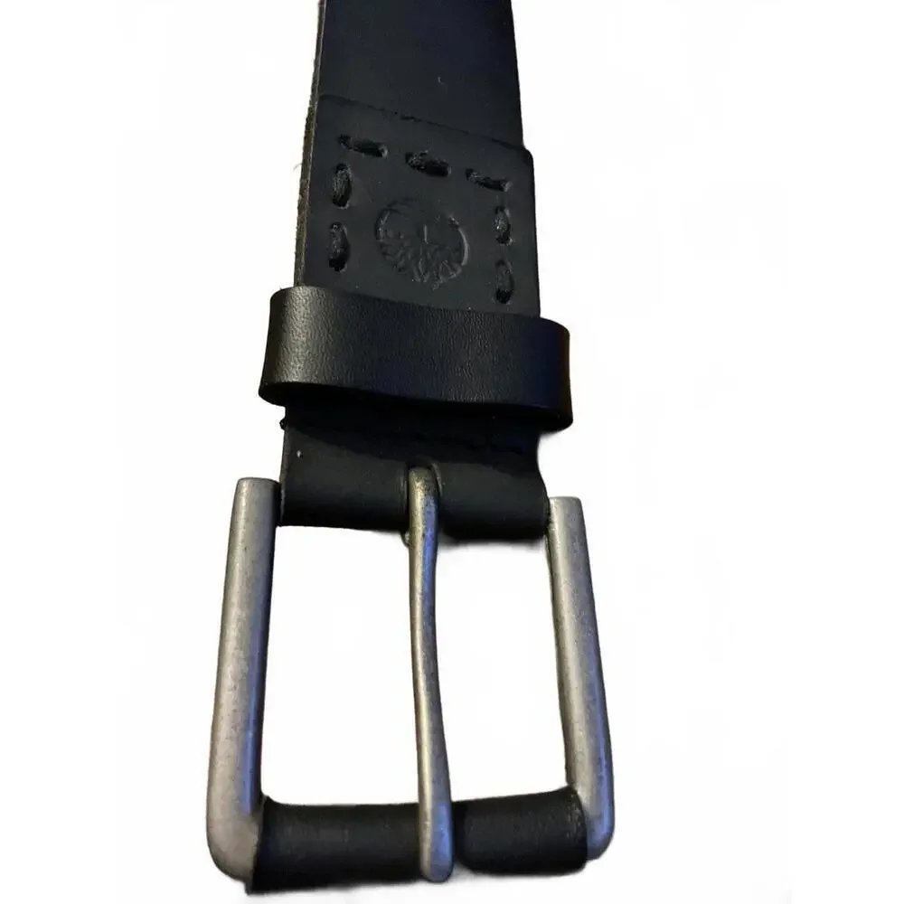 Stylish Timberland Black Leather Belt with Metal Buckle